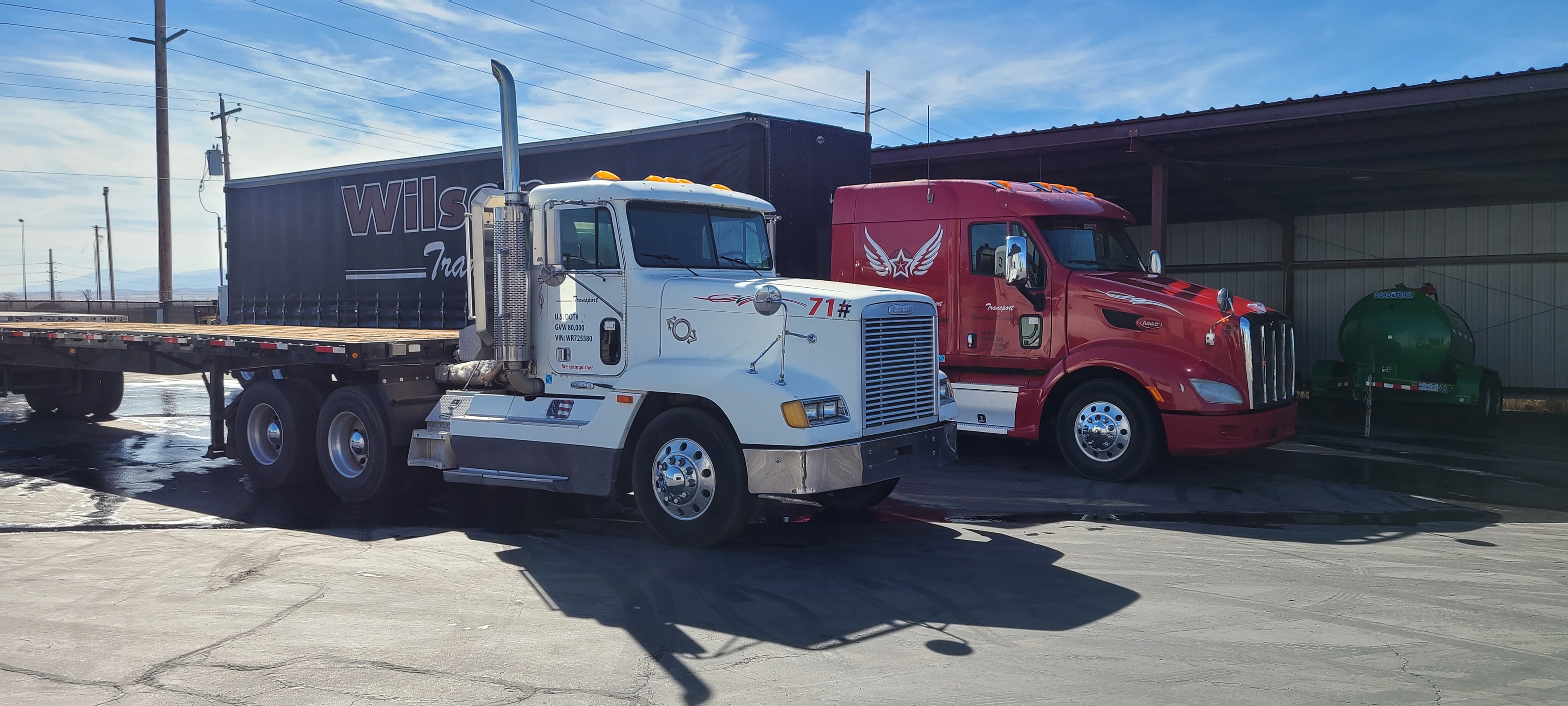 Wilson Transport Freightliner 71 and Peterbilt — mixed fleet yard before washing, Salt Lake City